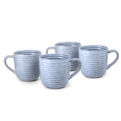 Cuisine Art Tia Collection 420ml Stoneware Mug - Blue Large & Durable Coffee Cup (Set of 4)