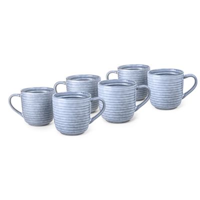 Cuisine Art Tia Collection 420ml Stoneware Mug - Blue Large & Durable Coffee Cup (Set of 6)