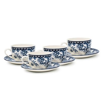 Claytan Rhapsody 240ml Dark Blue Ceramic Cup & Saucer Set (Set of 4)