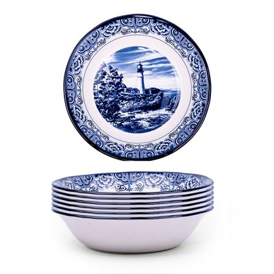 Claytan Lighthouse Blue 9-Inch Ceramic Salad Bowl (Set of 6)