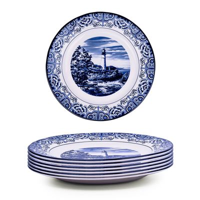Claytan Lighthouse Blue 10.5-Inch Ceramic Dinner Plate (Set of 6)