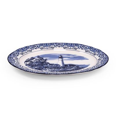 Claytan Lighthouse Blue 14.2-Inch Ceramic Oval Platter (Set of 1)