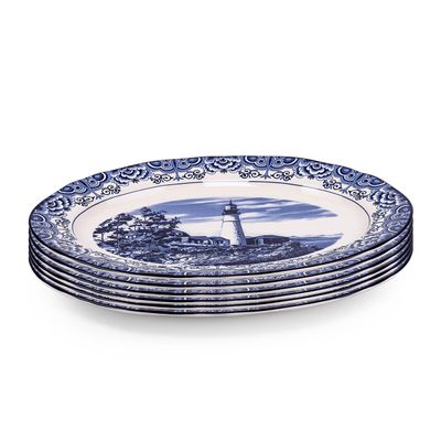 Claytan Lighthouse Blue 14.2-Inch Ceramic Oval Platter (Set of 6)