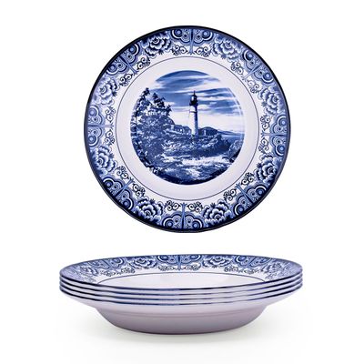 Claytan Lighthouse Blue 9-Inch Ceramic Soup Plate (Set of 4)