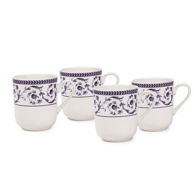 Claytan Callista 370 ml Ceramic Mug (Purple & White, Set Of 4)