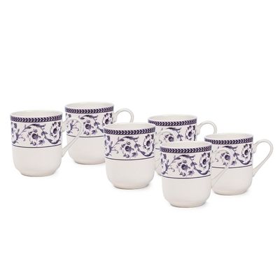 Claytan Callista 370 ml Ceramic Mug (Purple & White, Set Of 6)