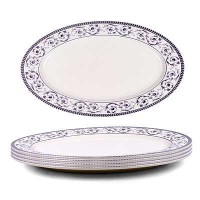 Claytan Callista 14.2 inch Hand-Glazed Ceramic Oval Platter (Purple & White Set Of 4)