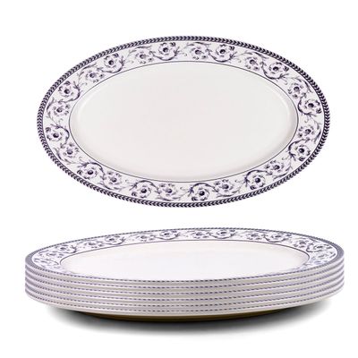 Claytan Callista 14.2 inch Hand-Glazed Ceramic Oval Platter (Purple & White Set Of 6)