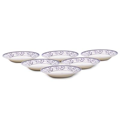 Claytan Callista 9.1 inch Ceramic Soup Plate (Purple & White, Set Of 6)