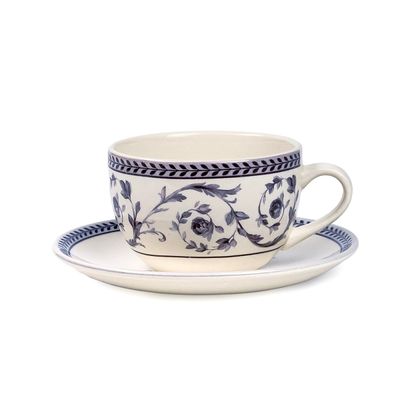 Claytan Callista 240 ml Ceramic Coffee Cup & Saucer Set (Purple & White, Set Of 1) 