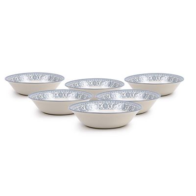 Claytan Plethora 9 inch Ceramic Salad Bowl (Grey & White, Set of 6)