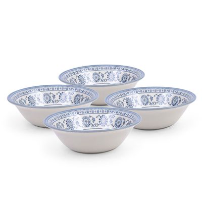 Claytan Plethora 6 inch Porcelain Cereal & Breakfast Bowl (Grey & White, Set Of 4)