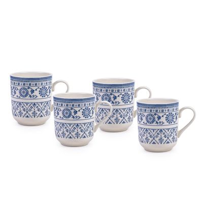 Claytan Plethora 370 ml Porcelain Mug (Grey & White, Set Of 4)