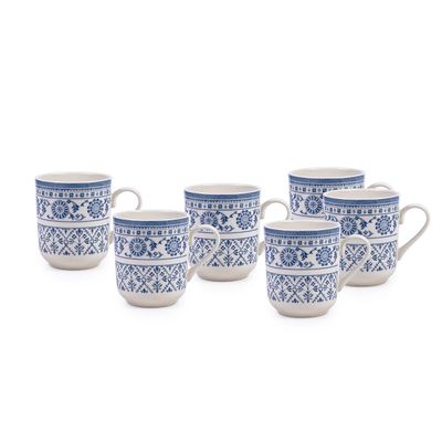 Claytan Plethora 370 ml Porcelain Mug (Grey & White, Set Of 6)