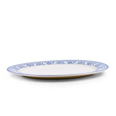 Claytan Plethora 14.2 inch Hand-Glazed Ceramic Oval Platter (Grey & White, Set Of 1)
