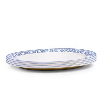 Claytan Plethora 14.2 inch Hand-Glazed Ceramic Oval Platter (Grey & White, Set Of 4)