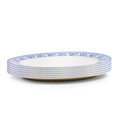 Claytan Plethora 14.2 inch Hand-Glazed Ceramic Oval Platter (Grey & White, Set Of 6)