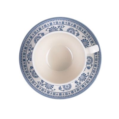 Claytan Plethora Grey-Rim 240 ml Porcelain Coffee Cup & Saucer Set (Grey & Blue, Set Of 1)