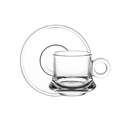 Doyalex Glass  Coffee Cup & Saucer Set - 80ml, 12-Pieces, Transparent
