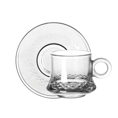 Doyalex Glass Coffee Cup & Saucer Set - 80ml, 12-Pieces, Transparent (CS-038B)