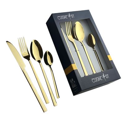 Cuisine Art Ezra 16 Piece Stainless Steel Cutlery Set, Shiny Gold