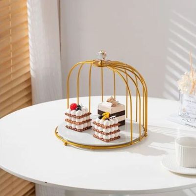 Shallow Elegant Porcelain 26cm Cake Plate with Luxurious Gold Stand