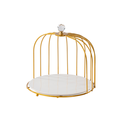 Shallow Elegant Porcelain 26cm Cake Plate with Luxurious Gold Stand