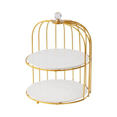 Shallow Elegant 2 Tier Porcelain 26cm Cake Plate with Luxurious Gold Stand
