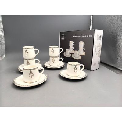 Shallow Porcelain Nyla Coffee Cup & Saucer Set, 90ml (6 Cups, 6 Saucer, White)