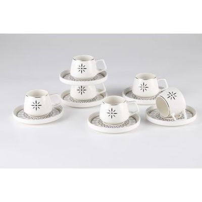 Shallow New Bone China Alfi Coffee Cup & Saucer Set, 100ml (White, 6 Cups, 6 Saucer) 