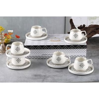 Shallow New Bone China Alfi Coffee Cup & Saucer Set, 100ml (White, 6 Cups, 6 Saucer) 