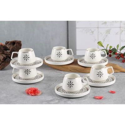 Shallow New Bone China Alfi Coffee Cup & Saucer Set, 100ml (White, 6 Cups, 6 Saucer) 