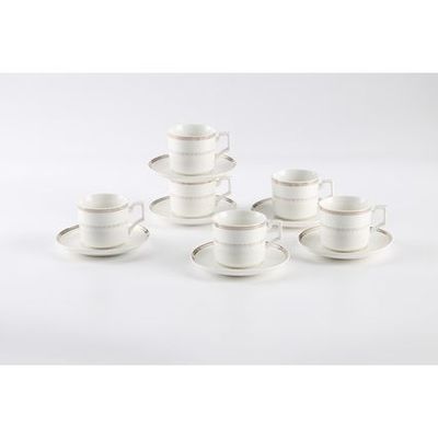 Shallow New Bone China Rosa Coffee Cup & Saucer Set, 90ml (White, 6 Cups, 6 Saucer) 
