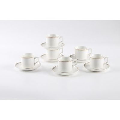 Shallow New Bone China Lara Coffee Cup & Saucer Set, 90ml (White, 6 Cups, 6 Saucer) 