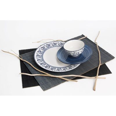 Shallow Porcelain Rosy Dinner Set, 18 Pieces, Blue (6 Dinner Plates 10.5 inch, 6 Side Plates 7.5 inch, 6 Small Bowl 4.45 inch)