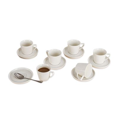 Shallow Cup & Saucer - 12 Pieces with New Bone China, 220ml, White