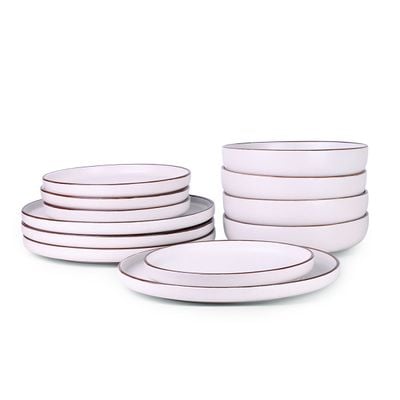 Cuisine Art IRA 12-Piece Glazed Dinner Set - Cream & Blue