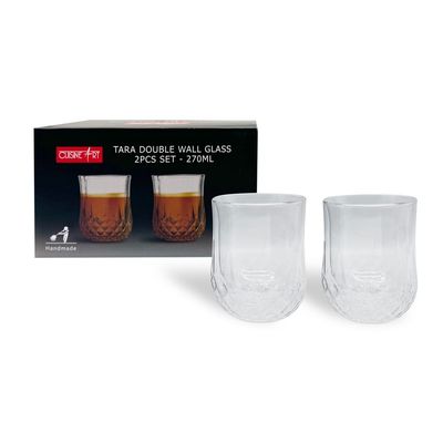Cuisine Art High Borosilicate Glass Tara Double Wall Glass, 270ml, Set of 2