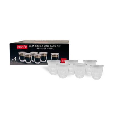 Cuisine Art High Borosilicate Glass Alda Double Wall Cup, 80ml, Set of 6
