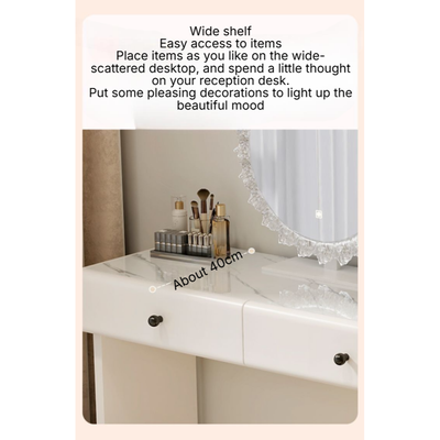 Modern Dressing Table Set, Spacious Storage Vanity Table with Stool and Mirror