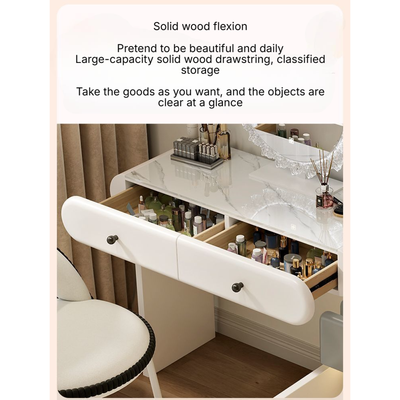 Modern Dressing Table Set, Spacious Storage Vanity Table with Stool and Mirror