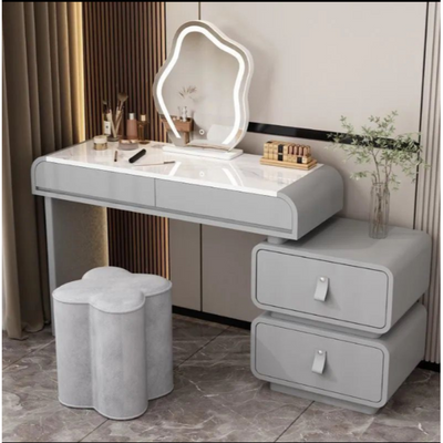 Modern Dressing Table Set with Cloud Mirror and Chair - Gray