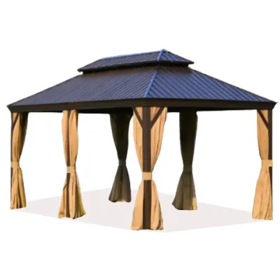 Swin Heavy duty 3.65x6m Double Roof Aluminum Gazebo Brown