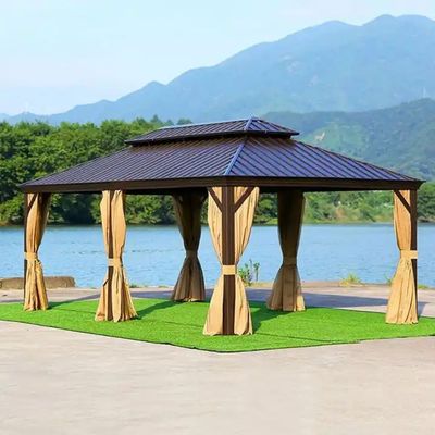 Swin Heavy duty 3.65x6m Double Roof Aluminum Gazebo Brown