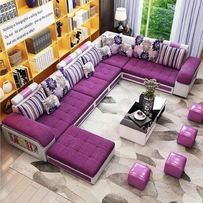  Modern U Shaped Sectional Sofa Set 7 Seater Couch Luxury Design Velvet Fabric Free Assembly 