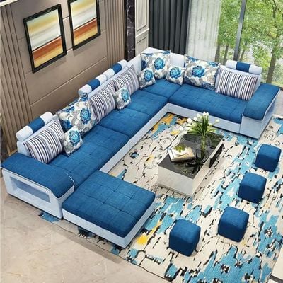  Modern U Shaped Sectional Sofa Set 7 Seater Couch Luxury Design Velvet Fabric Free Assembly 