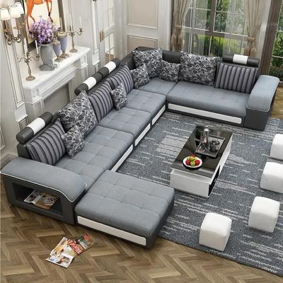  Modern U Shaped Sectional Sofa Set 7 Seater Couch Luxury Design Velvet Fabric Free Assembly 