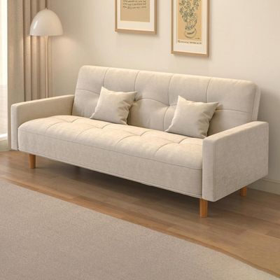 Size Wooden Frame Scandinavian Sofa With Cotton And Linen Upholstery & Square Arm 