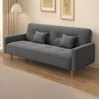 Size Wooden Frame Scandinavian Sofa With Cotton And Linen Upholstery & Square Arm 