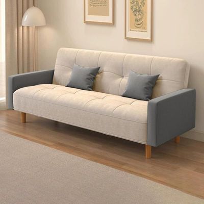 Size Wooden Frame Scandinavian Sofa With Cotton And Linen Upholstery & Square Arm 